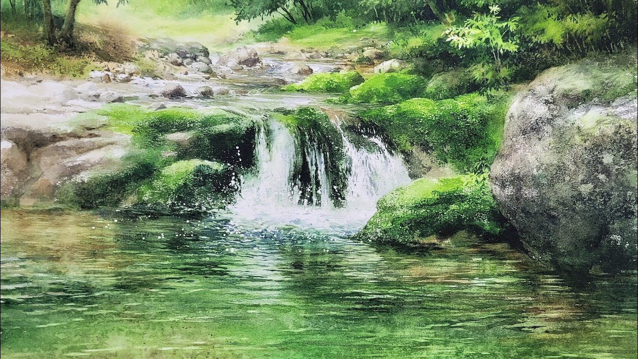 계곡의 작은폭포/A small waterfall in the valley [풍경 수채화/Landscape watercolor]
