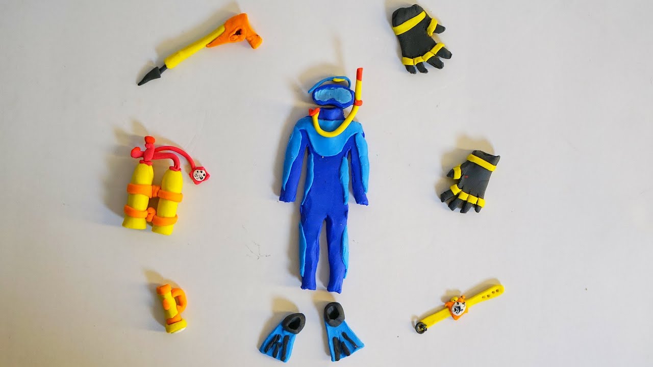 DIY How to make polymer clay miniature scuba diver and Tools