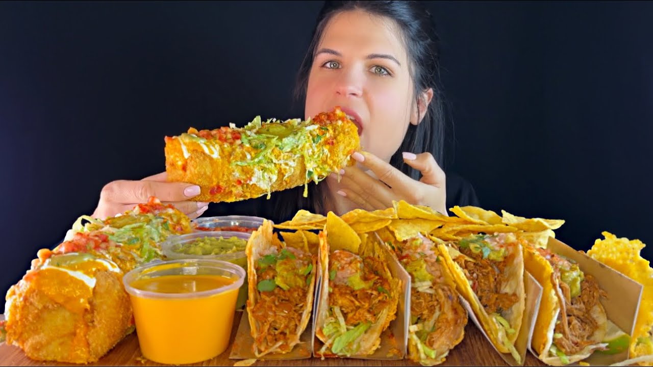 CRISPY CHEESE TACOS & GIANT CHIMICHANGA | MUKBANG | ASMR | EATING SOUNDS