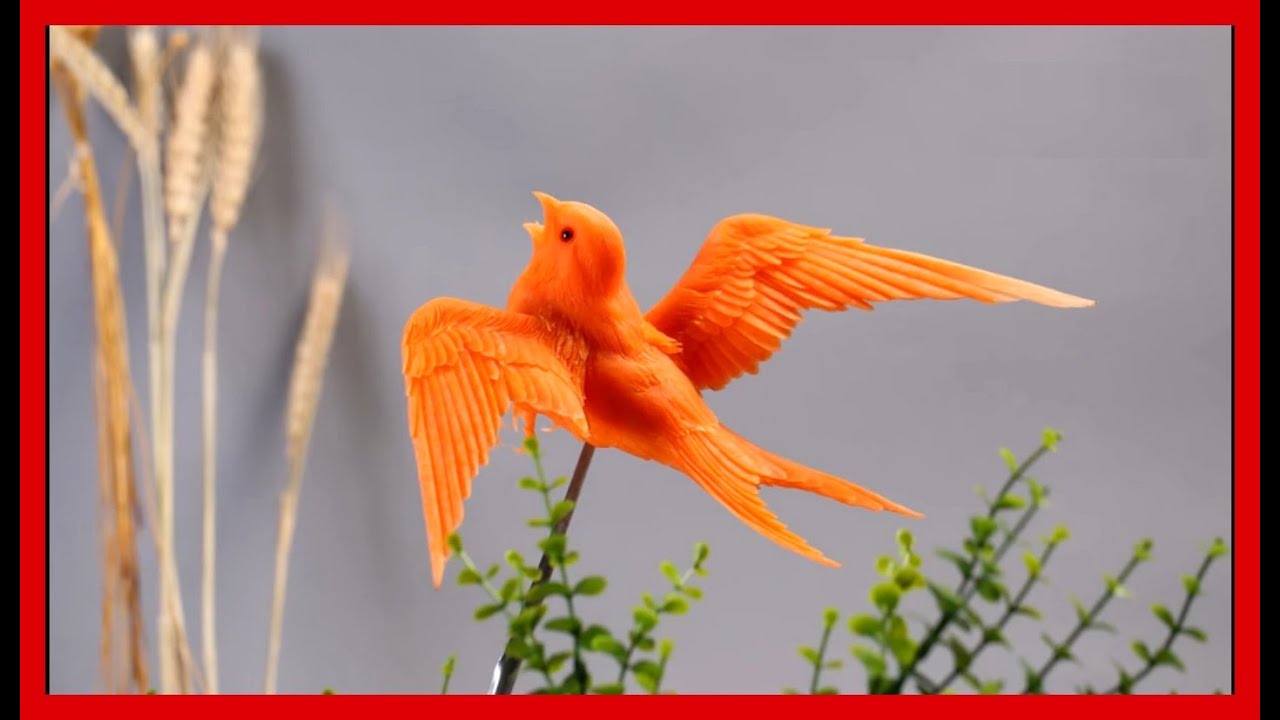 Art carvings of fruits and vegetables. sculpture swallow