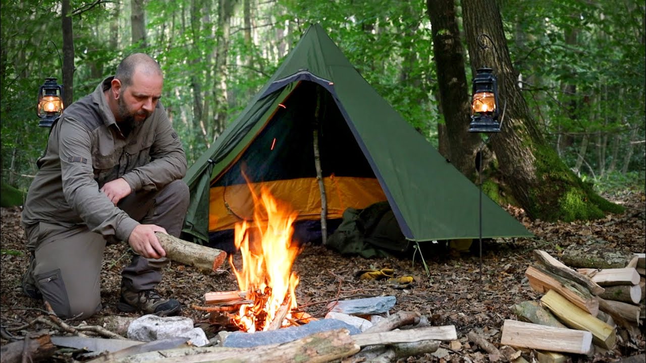 Solo Tipi Tent Overnighter & Cooking on a Rock