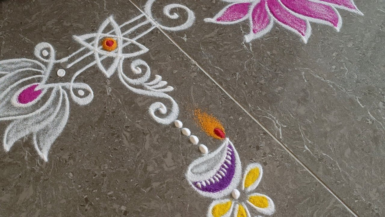 Easy border rangoli designs for festivals | Diwali rangoli | Lakshmi Puja rangoli |Deepavali muggulu