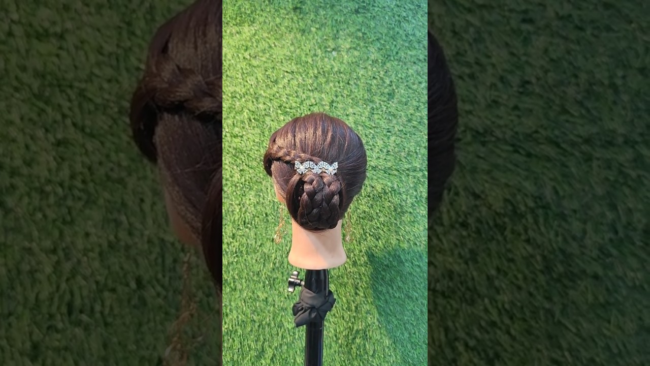 Elegant twisted braid bun #shorts #shortvideo #hair #hairtutorial #hairbun #hairstyle