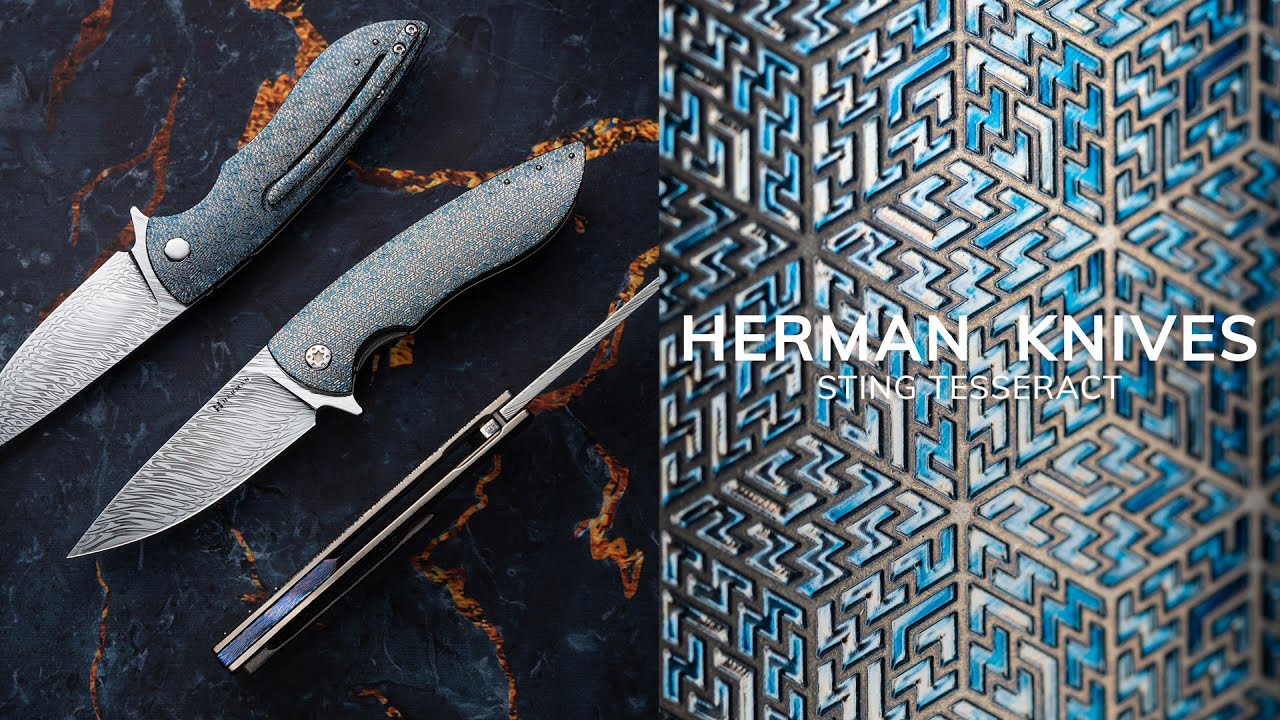 FOLDING KNIFE FOLDER STING #0870 DAMASTEEL TESSERACT HALF DRESS  ( C0032 )  HERMAN KNIVES
