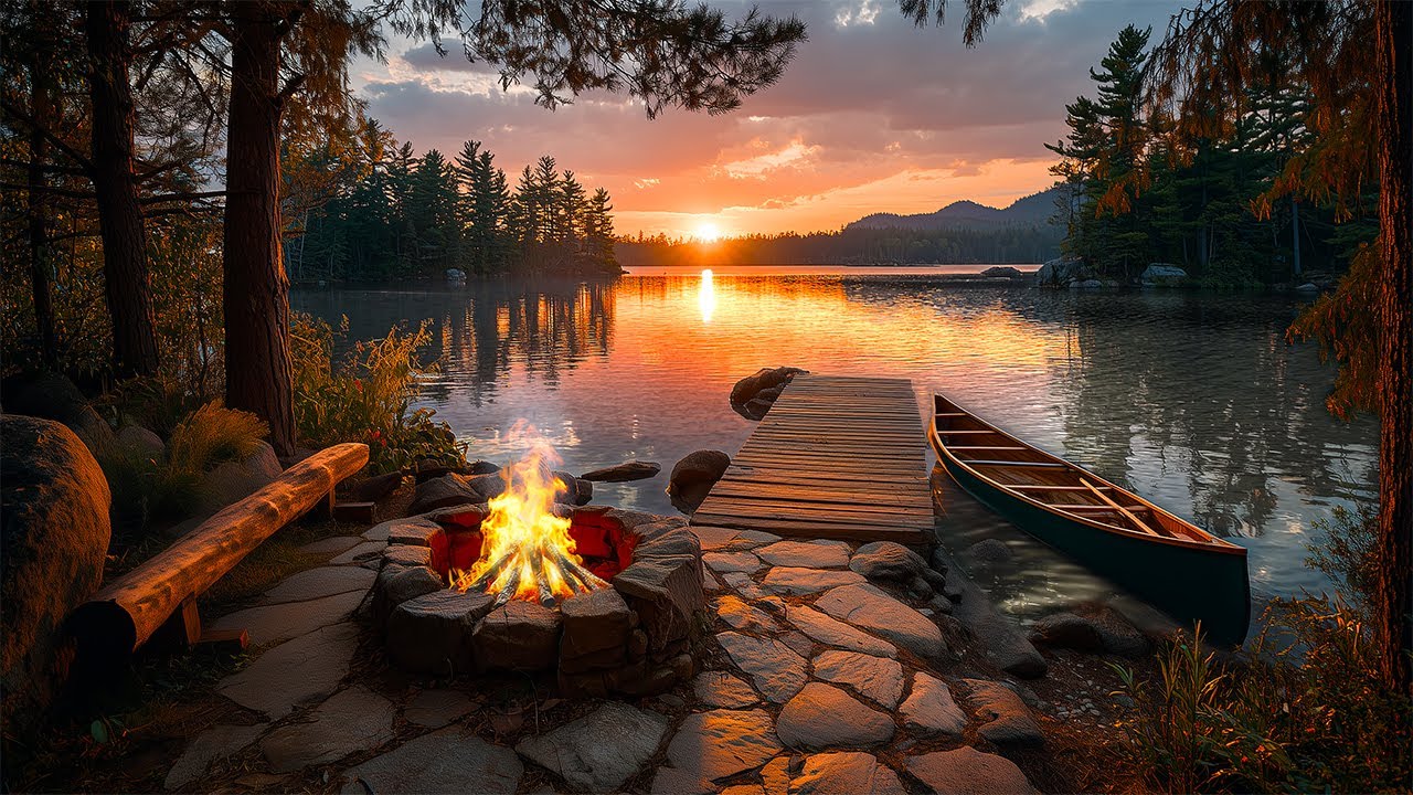 Morning Campfire Ambience | Crackling Fire, Birds & Water Sounds for Sleep, Relaxation & Focus [4K]