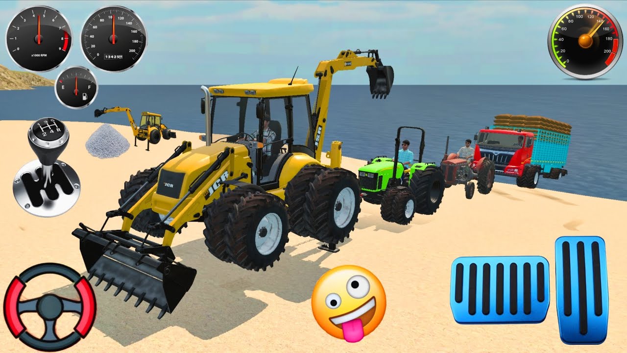 JCB-🔥 Powerful John-deere , 😬And old Tractor|| Resque Truck Stuck in water 💦 🫩 || Game 
