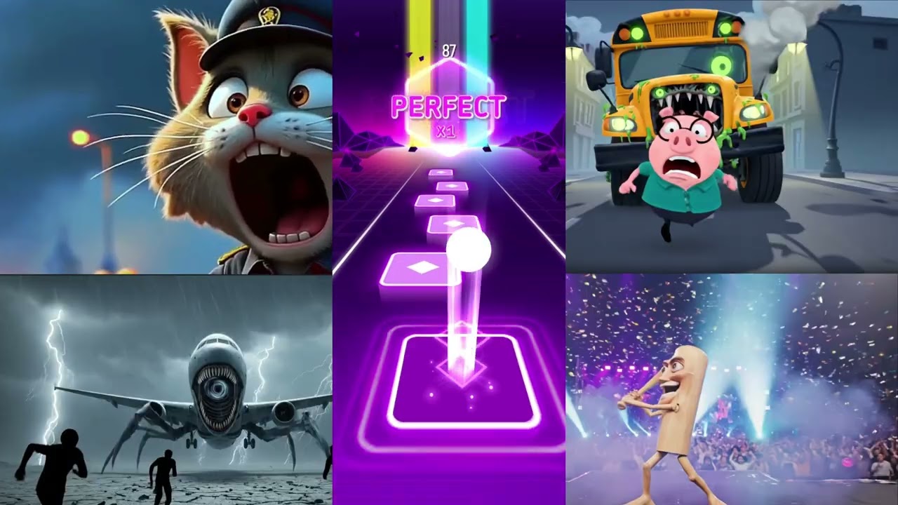 Zombie-Bus🆚Peppa-Zombie🆚Aiplane-zombie🆚Tun tun tun Sahur🎶Tiles Hop EDM RUSH #tileshop #fyp  #shorts
