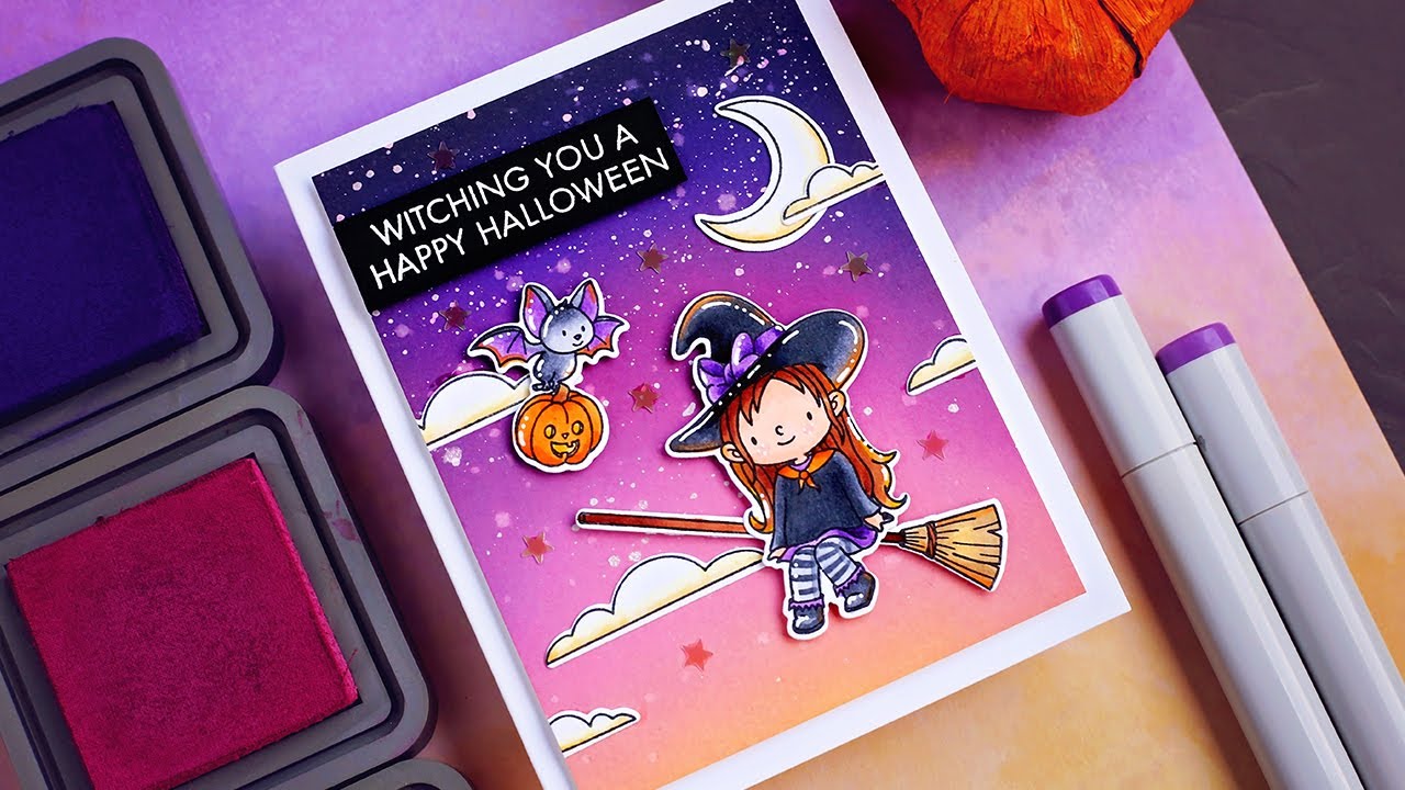 Let's Create a Halloween Card with an Ink Blended Background and Copic Coloring
