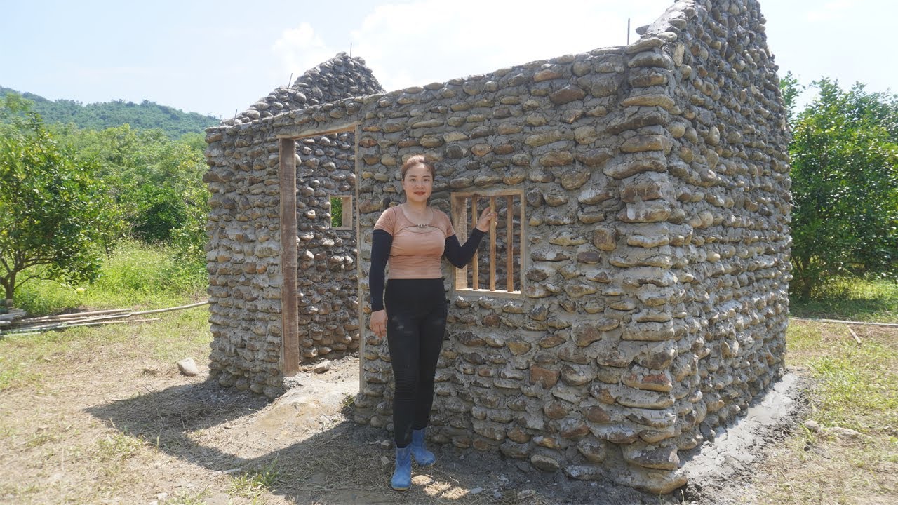 How To Building Stone House, Build Walls LOG CABIN - Primitive Building Skills, Farm Free Bushcraft