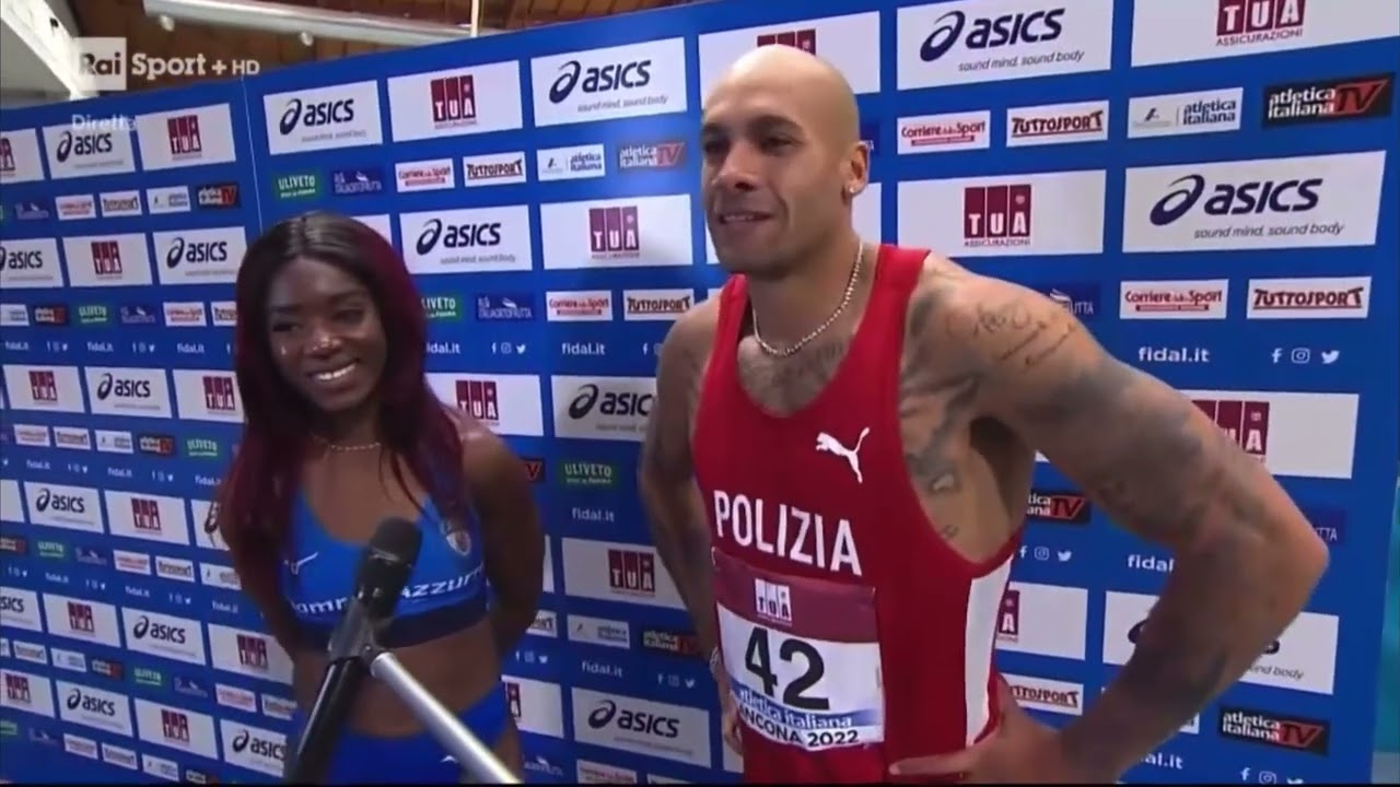 Marcell Jacobs e Zaynab Dosso dopo le finali dei 60 metri ai campionati italiani indoor di Ancona