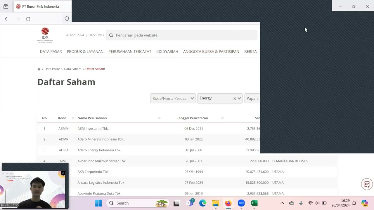 cara mencari dan mendownload nama-nama perusahaan yang terdaftar di BEI
