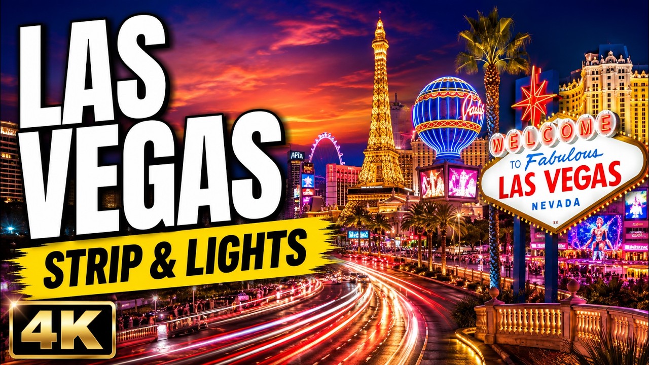 Las Vegas Walk 4K: The Strip & Glowing Neon Lights at Night