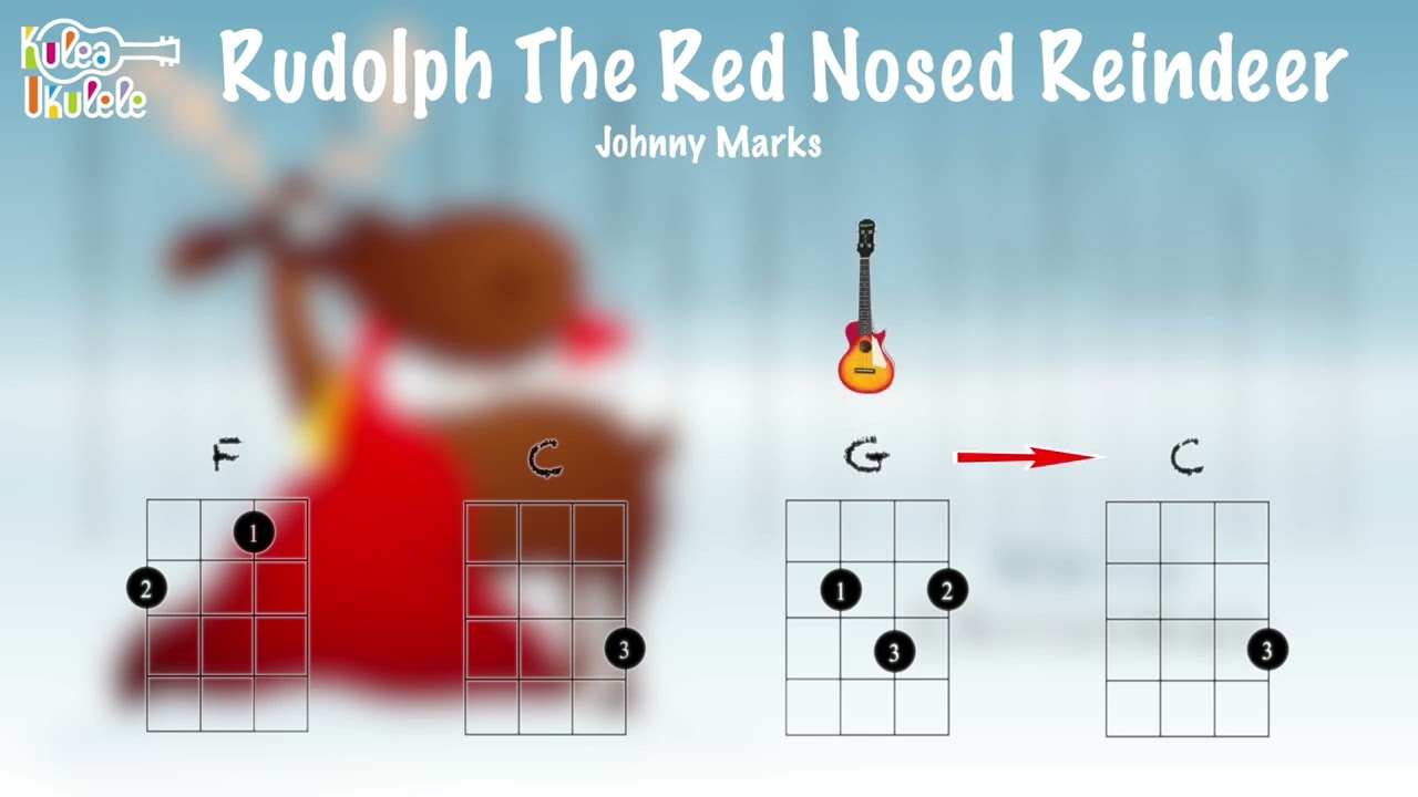 Rudolph The Red Nosed Reindeer  -  Christmas Ukulele play along Very Easy (C, D7, F, and G)