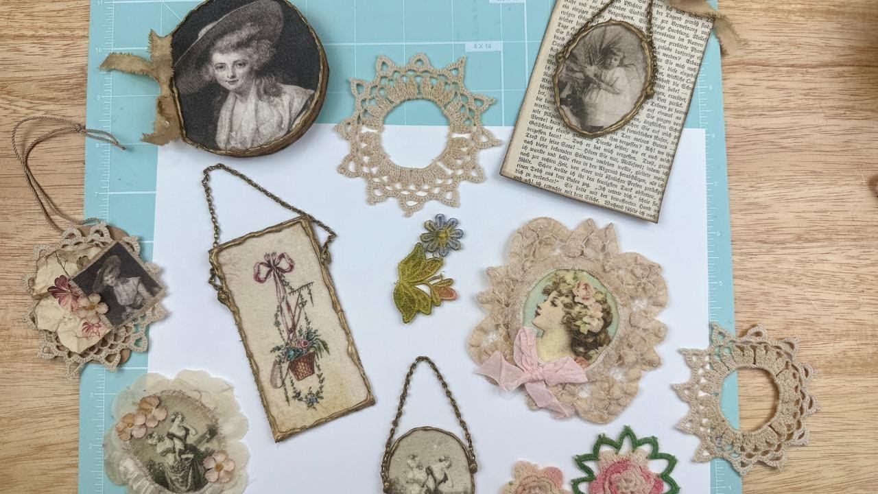 Faux Antique Metal and Vintage Lace Frames Junk Journal, Ephemera, Card Making