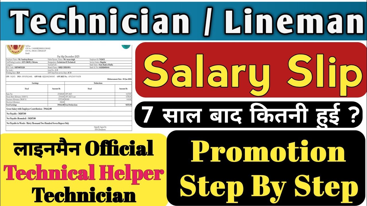 TECHNICIAN Salary Slip // Rajasthan Technical Helper Salary Slip / JVVNL Technician Salary Slip 2026