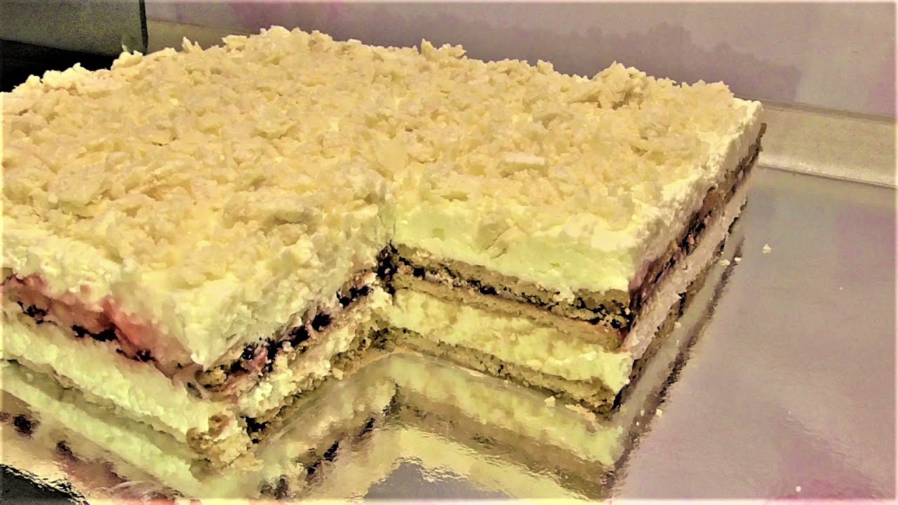Sahne-Mascarpone Kuchen mit Kokos Waffel ohne backen