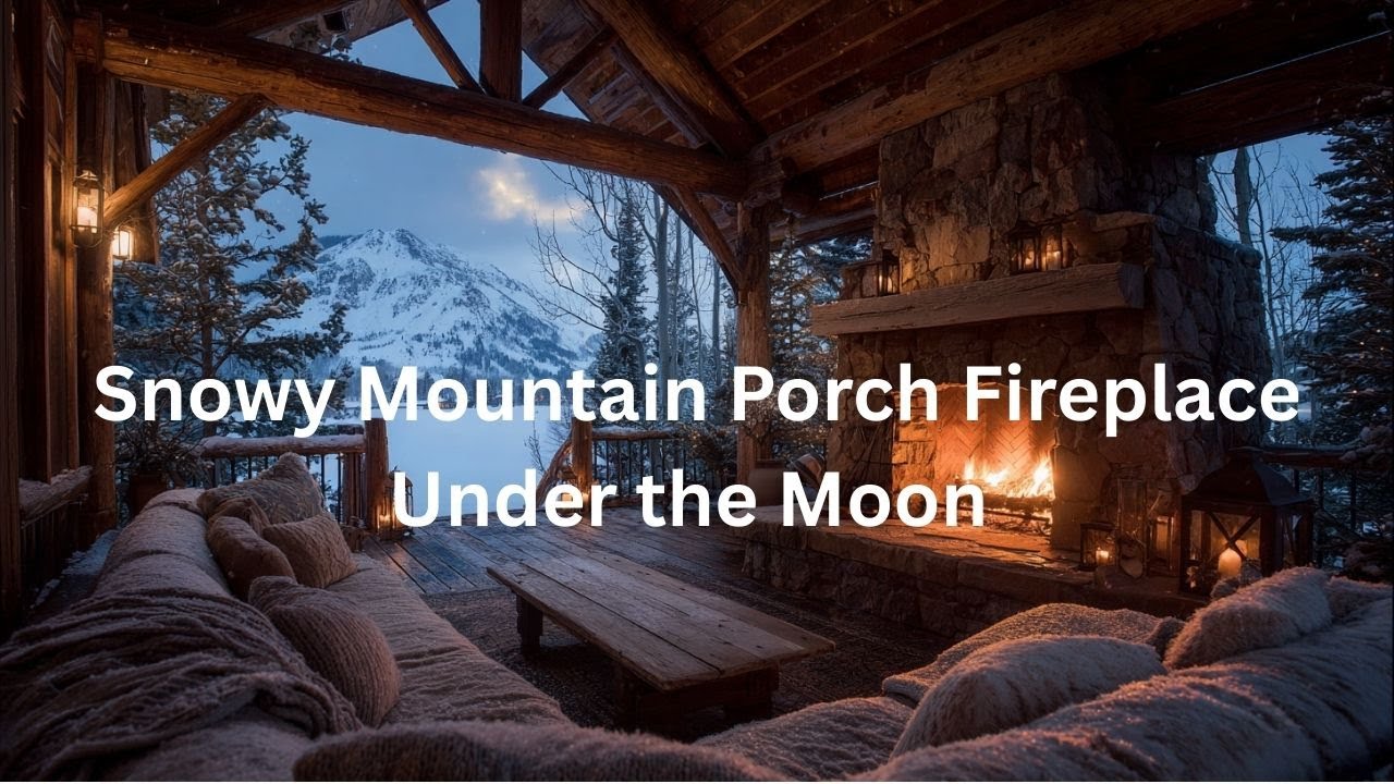 Snowy Mountain Porch Fireplace Under the Moon 🌙🔥 Cozy Winter Sleep Sounds