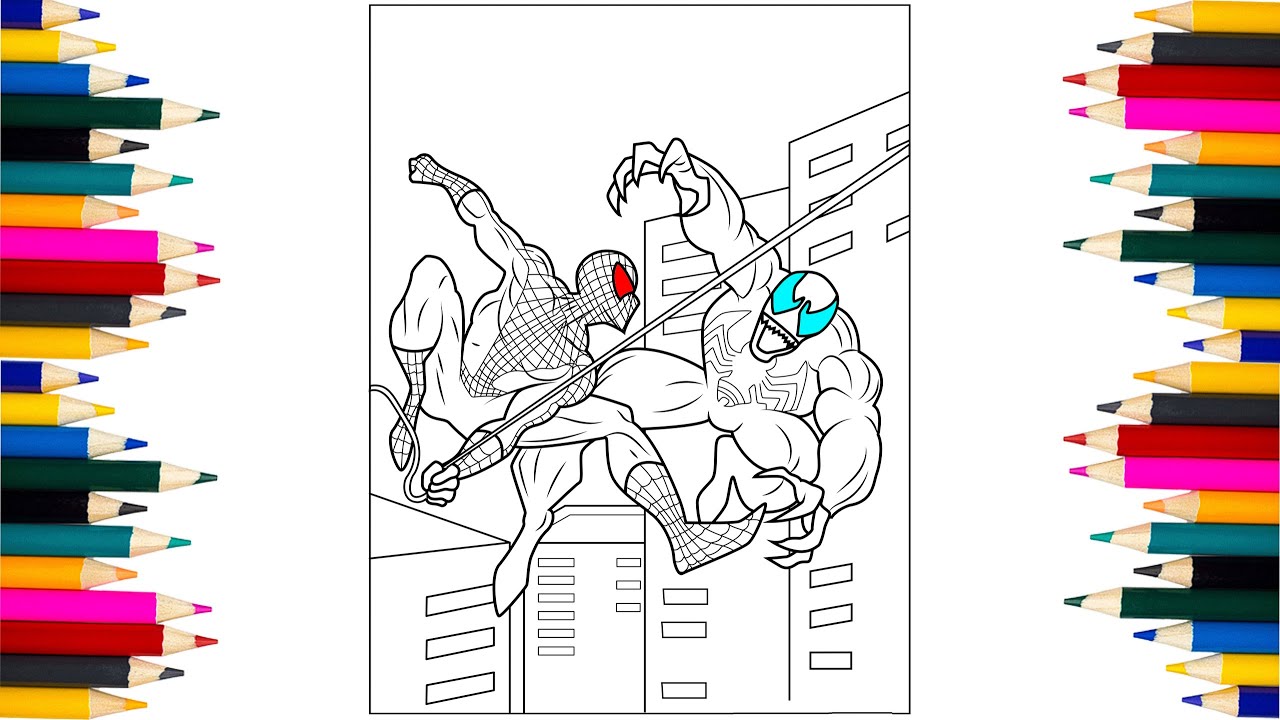 Epic Battle Spider-Man VS Venom Coloring Page! The Spider-Verse! How to Draw Spiderman!