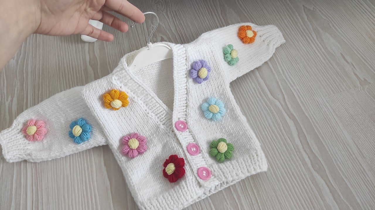 2-3 yaş çiçekli crop hırka *  Baştan sona detaylı anlatım crop hırka * Crop Hırka
