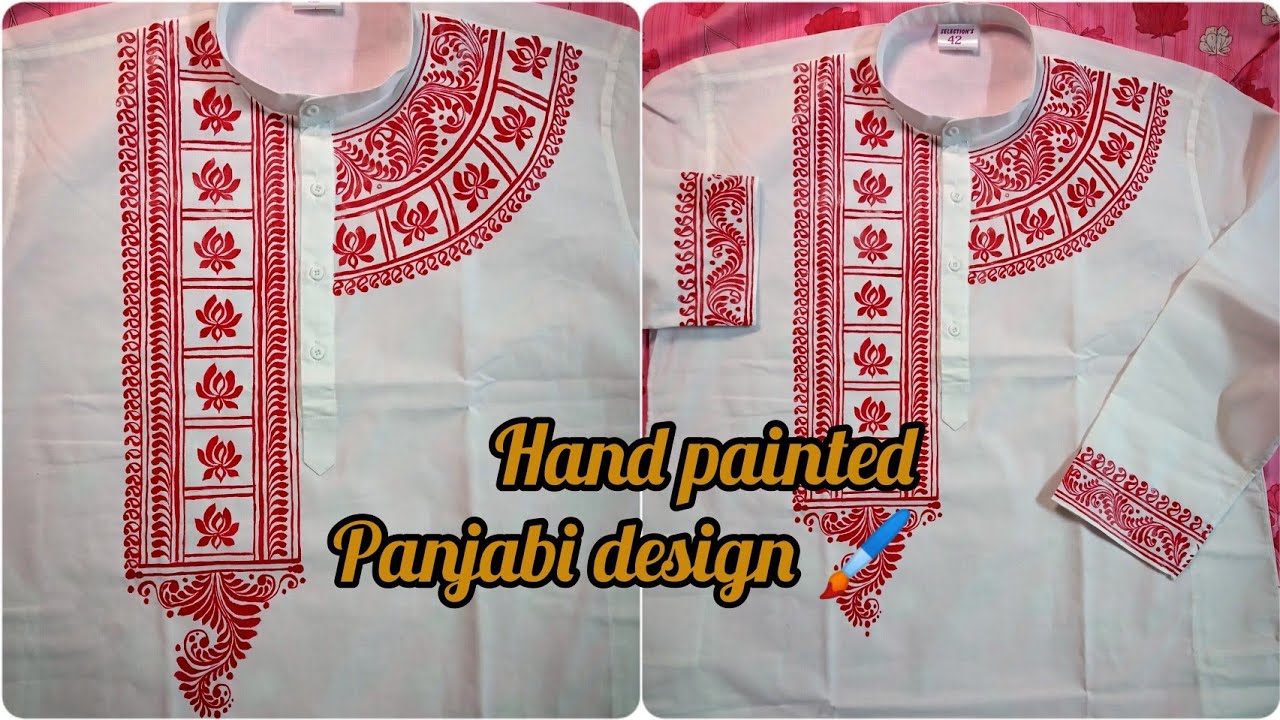 Hand painted panjabi // Panjabi design // Fabric painting or white panjabi // Puja special