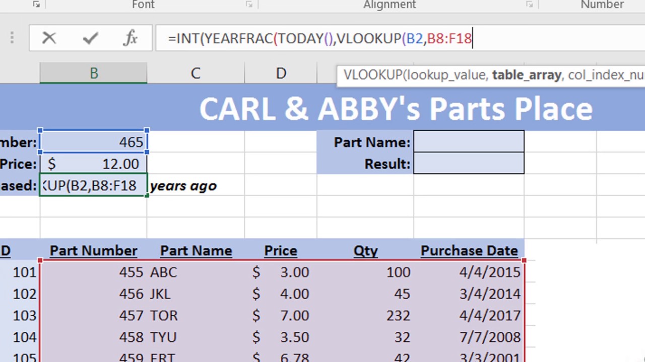 MS Excel VLookUp and Date Calculations