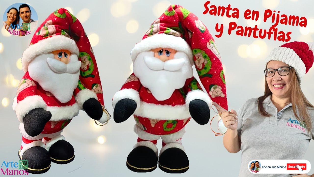 🔴Cómo Hacer a SANTA CLAUS EN PIJAMA con PANTUFLAS, Tutorial Completo con Arte en Tus Manos🎅
