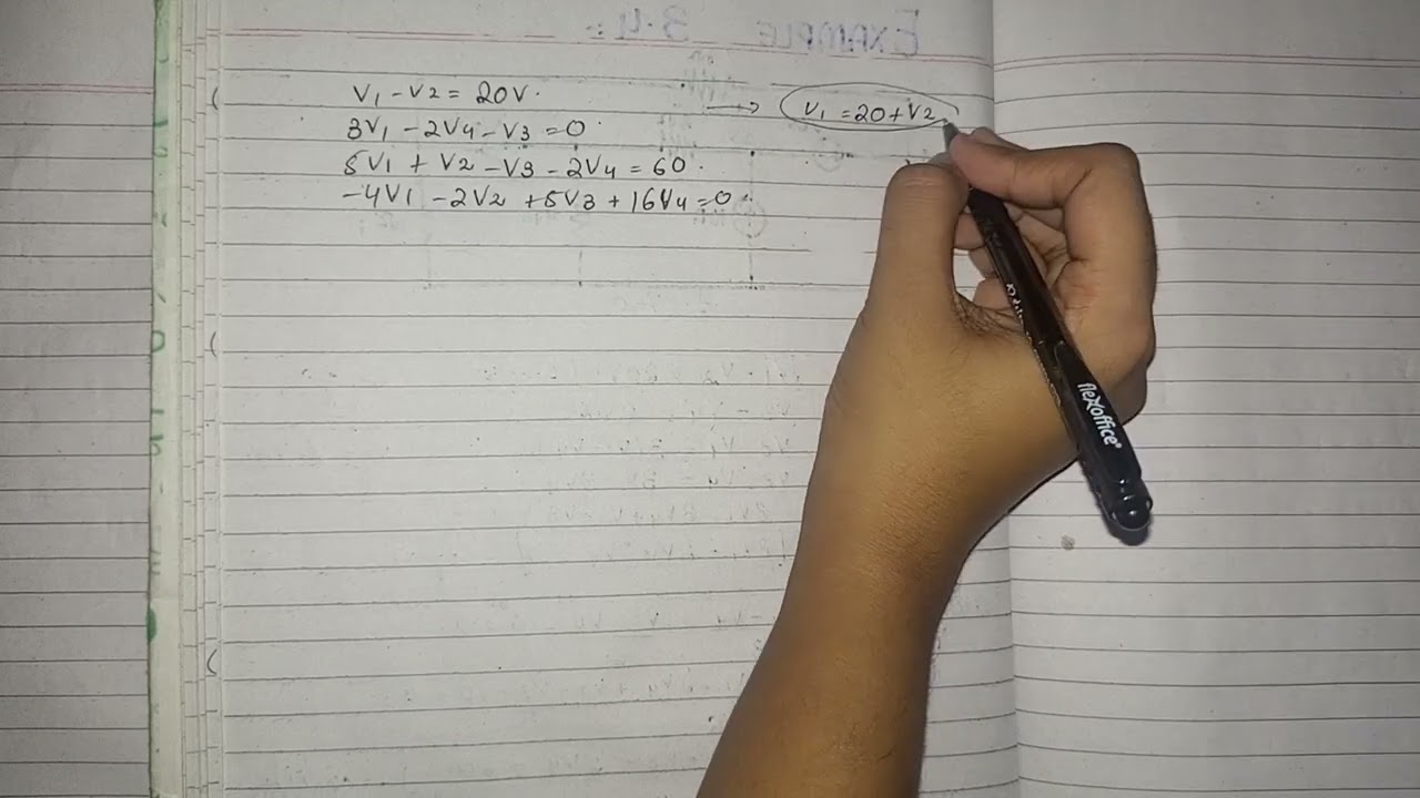 Nodal analysis with voltage source  || Example 3.4 , Practice problem 3.4.