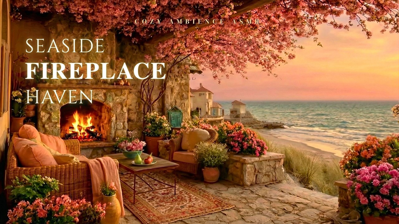 Seaside Fireplace Haven 🌊🔥Soft Fire Sounds & Ocean Waves for Deep Rest