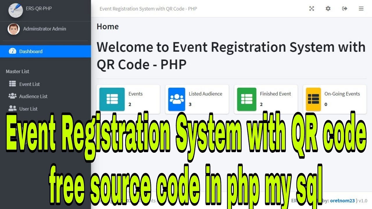 Event Registration System with QR code free source code in php my sql