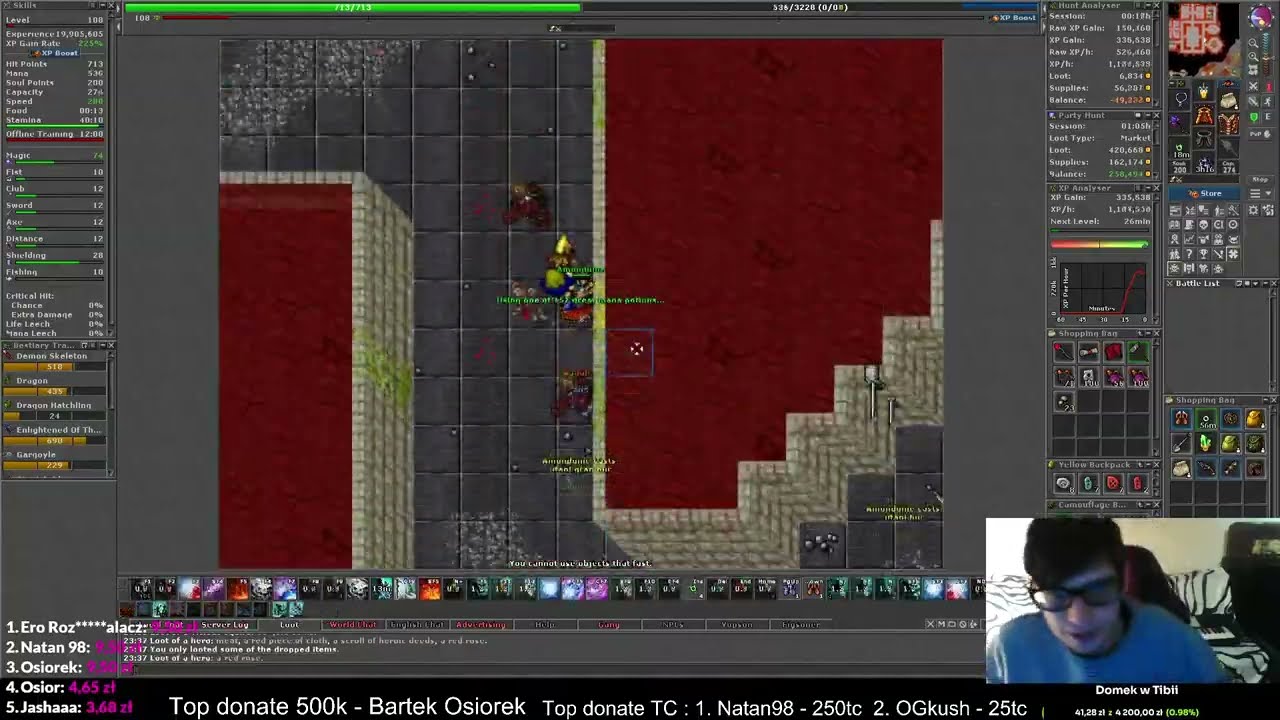 Tibia Wadira Kubson Master Sorcerer - Hero Cave 225% exp - 1.3 kk/h - SD Hunt -  Szybkość/Speed (x8)
