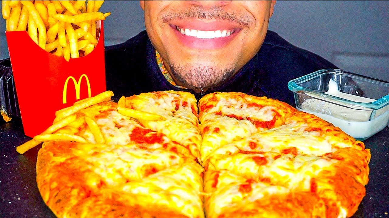 ASMR Little Caesars Cheese Pizza with Ranch Sauce *BIG BITES*McDonalds Fries Eating Show MouthSounds