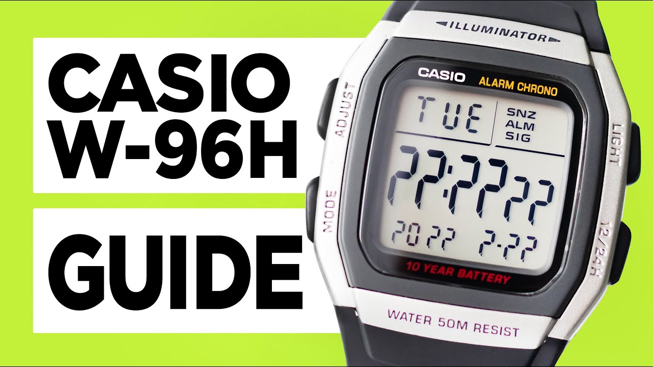 #CASIO W-96H (модуль 3239) - как установить время, дату, будильник, использовать секундомер и вто...