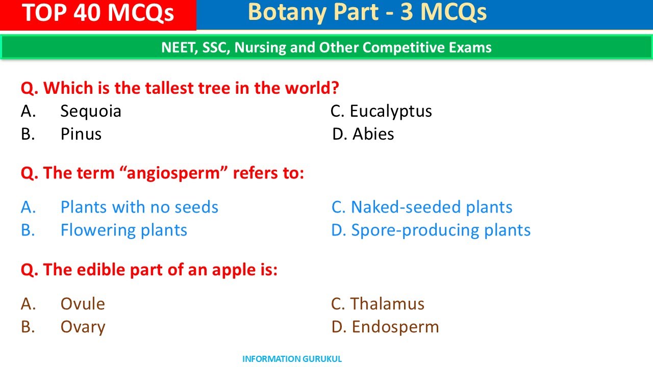 Botany MCQs | Top 40 MCQs | Part - 3 | Biology MCQs | Science MCQ | NEET & Other Competitive Exams