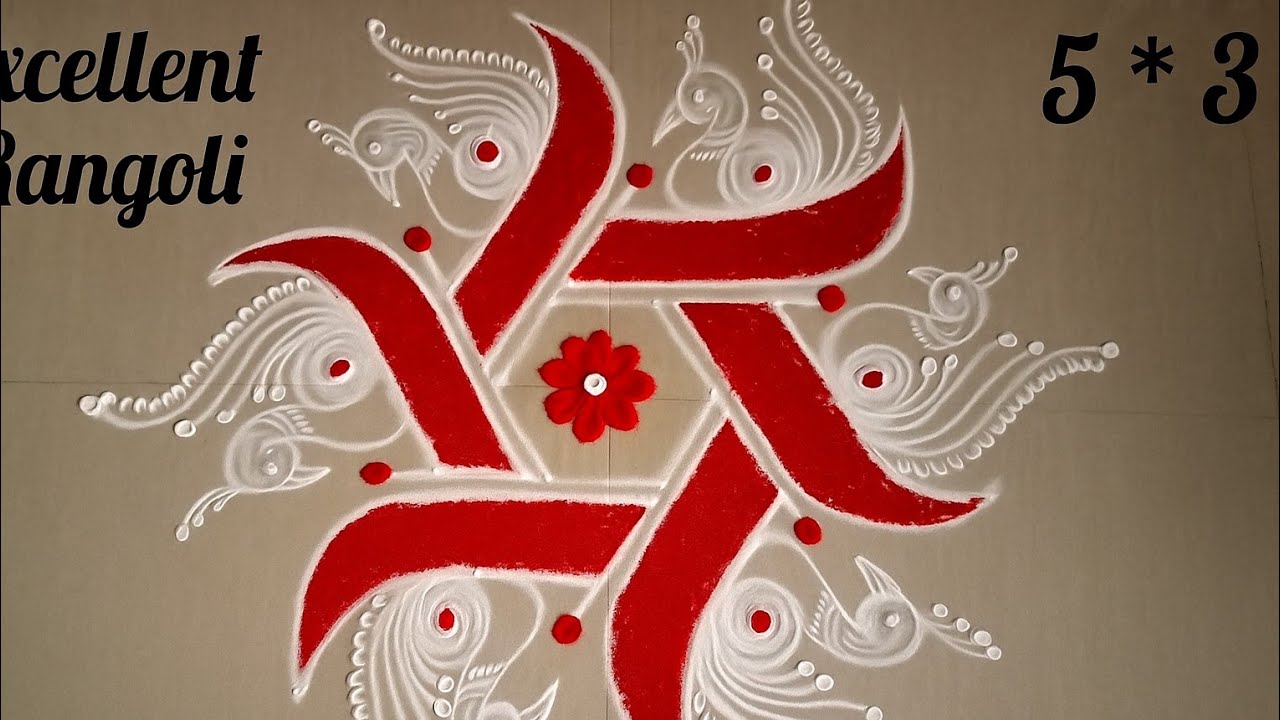 Elegant easy peacock🦚 rangoli | 5*3 dots cute padi kolam | traditional muggulu@excellentrangoli