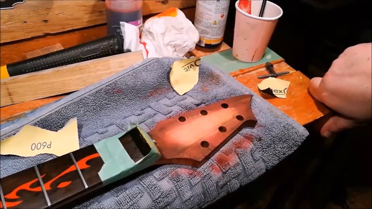 Monster Guitars 069: The Flame - Reshaping and refinishing the headstock