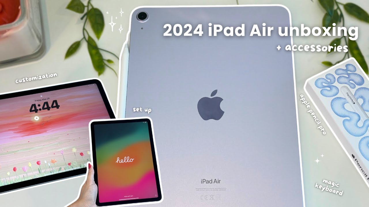 iPad Air M2 2024 💜 aesthetic unboxing , apple pencil pro, magic keyboard & customization