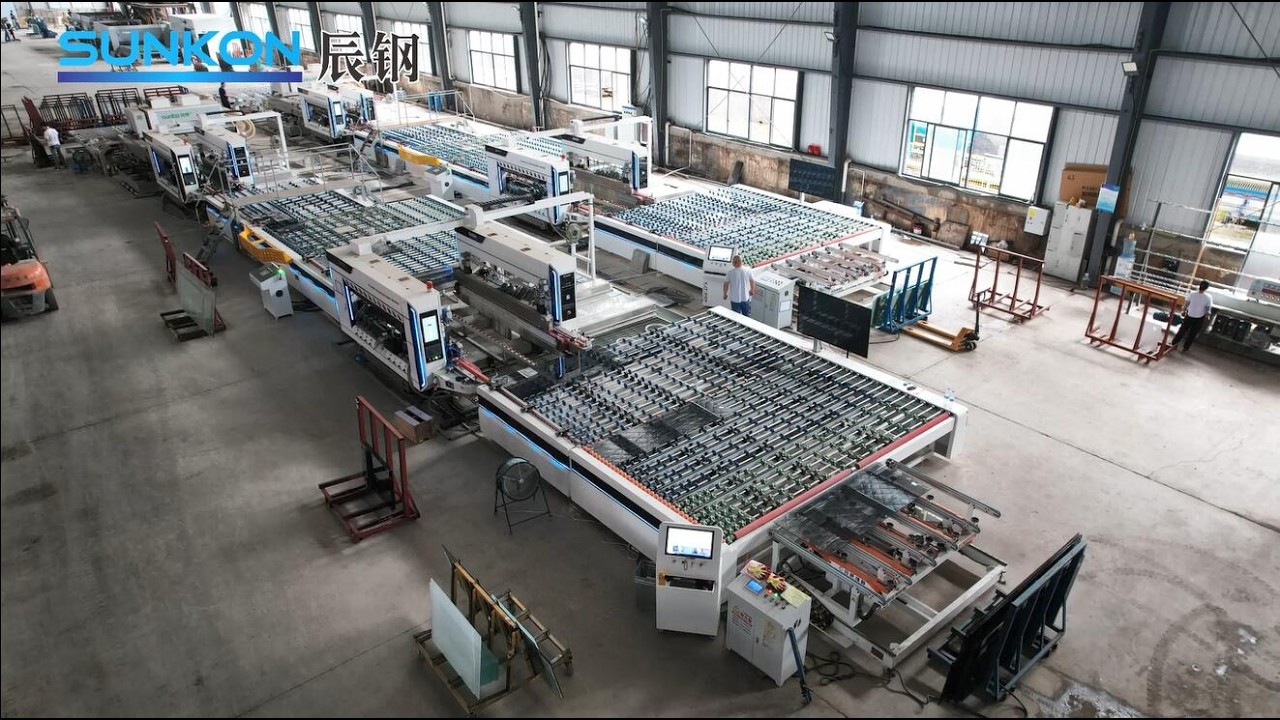 Glass double edging production line in straight type