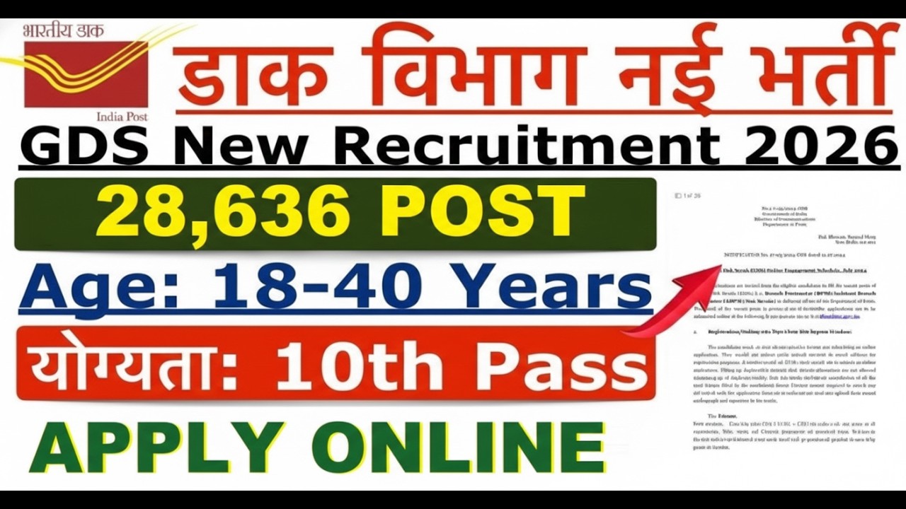 India Post GDS New Recruitment 2026 | 28,636 Vacancies | 10th Pass | Online Form