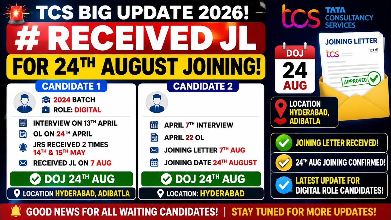 🚨TCS Joining Letter OUT! | 24 August DOJ Confirmed for Digital Candidates | Hyderabad Joining Update