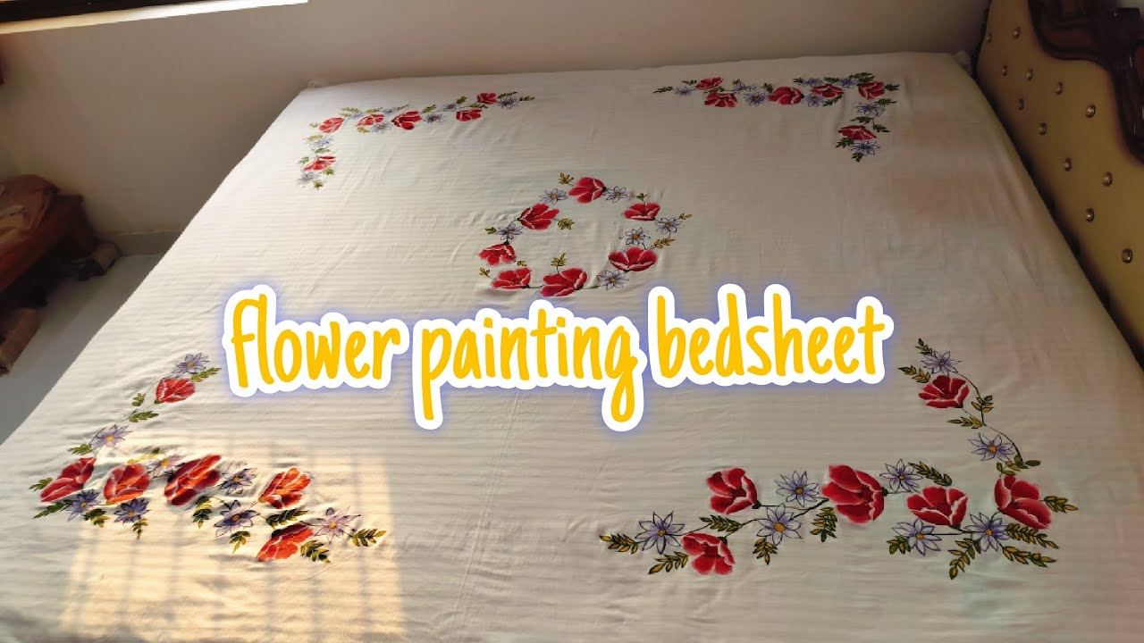 step by step bedsheet painting tutorial/completed bedsheet painting  #fabricpaint#handpented #viral