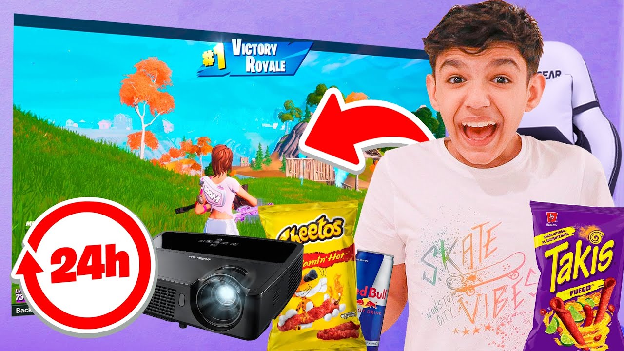 13 Year Old Uses A Projector Gaming Setup To Play Fortnite For 24 Hours!