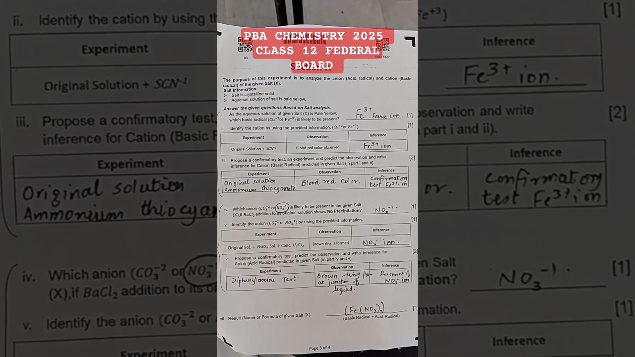 PBA Chemistry class 2nd Year federal board 225