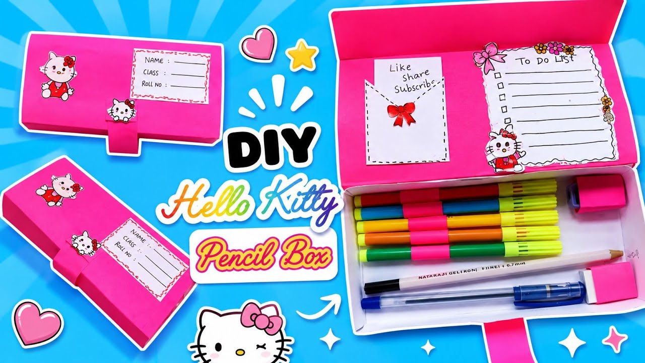 DIY Cute Hello Kitty Pencil Box 🎀 | Easy Back to School Craft Idea 2026 | Asthetic Paper Organizer 