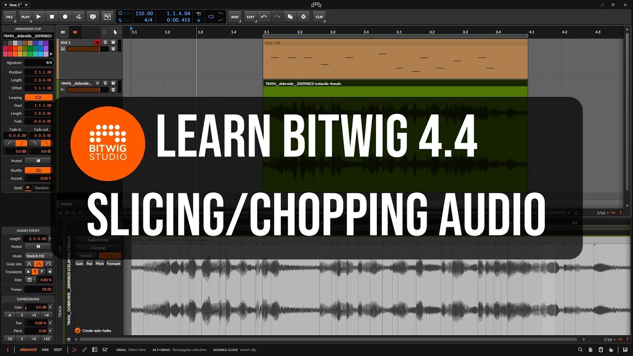 Изучите Bitwig 4.4 | Нарезка/измельчение аудиосэмплов и барабанных лупов | Подробно