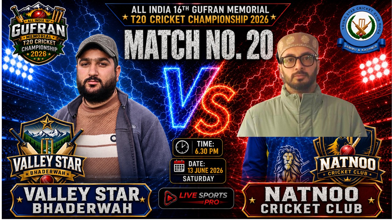 🏏🔥 Match No. 20 | Valley Star Bhaderwah 🆚 Natnoo Cricket Club | 16th Gufran Memorial T20 2026 🏆