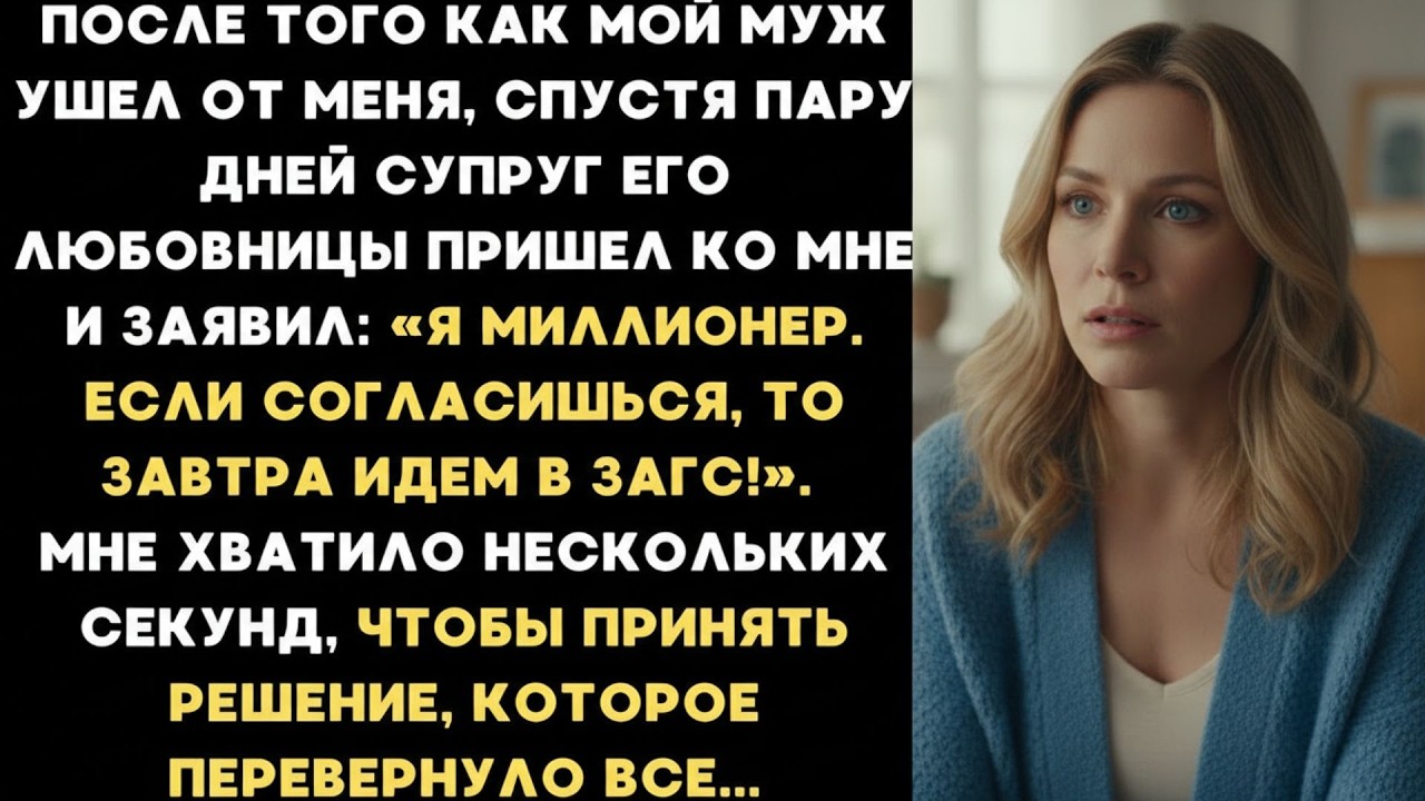 Муж ушел от меня к молодой любовнице  А через пару дней её муж позвал меня замуж и пообещал милли
