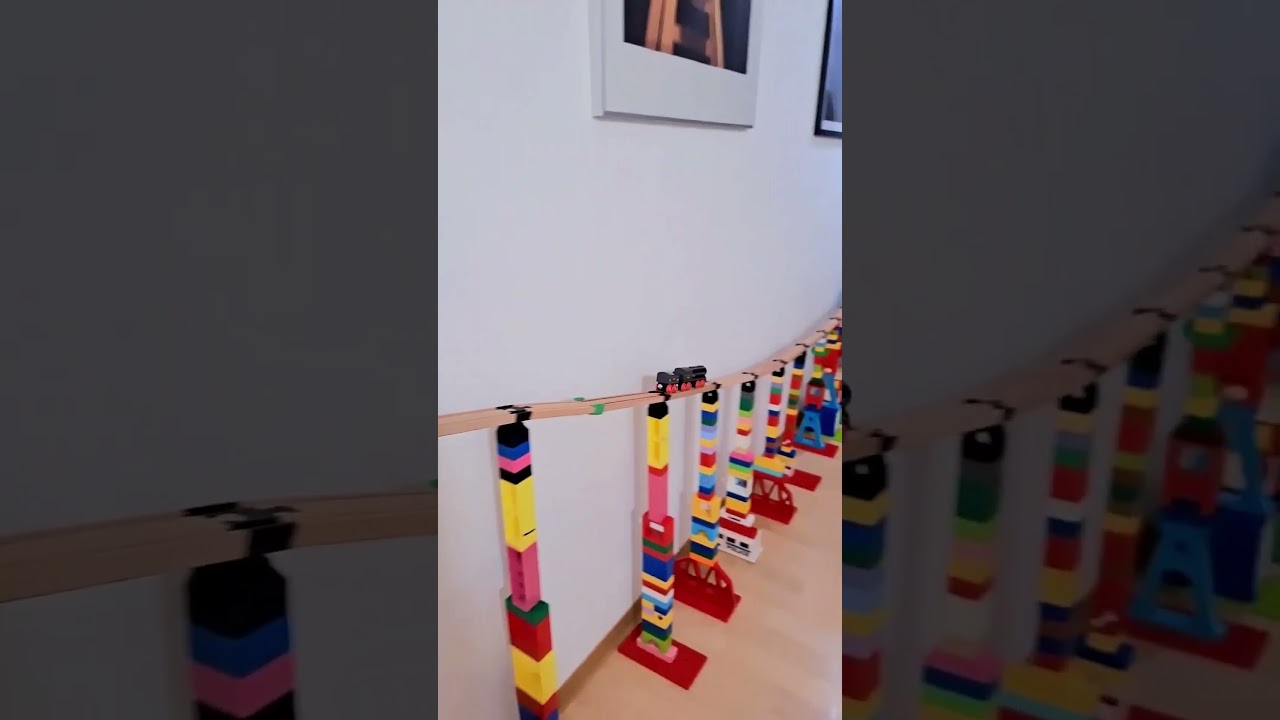 Crazy wooden train action ramp with different trains in full video #brio #hape #train #woodentrains