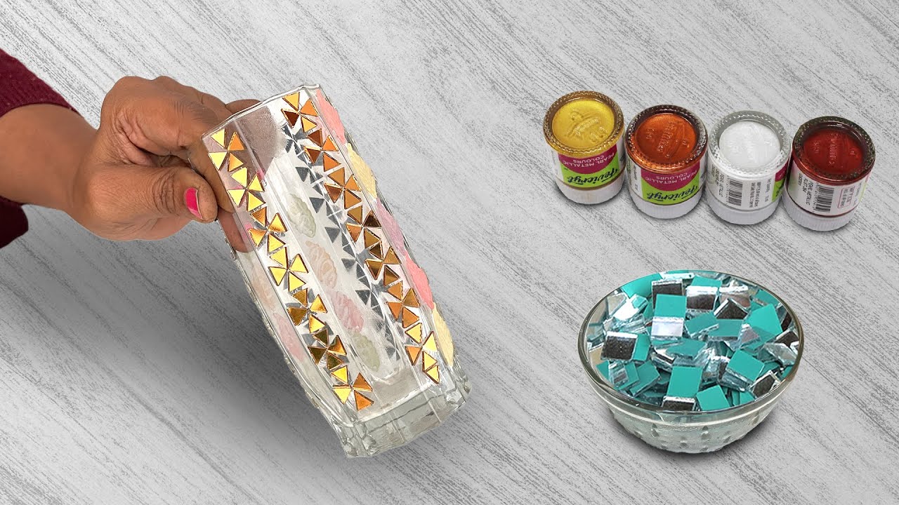 DIY | बिल्कुल न फेंके #Puraane #Glass😱 | 3 Glass Jar Decor idea | Pearl Art | lippan art glass decor
