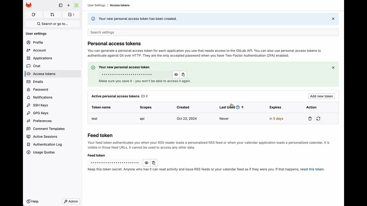 Revoke and Renew a GitLab personal access token (PAT) in the UI