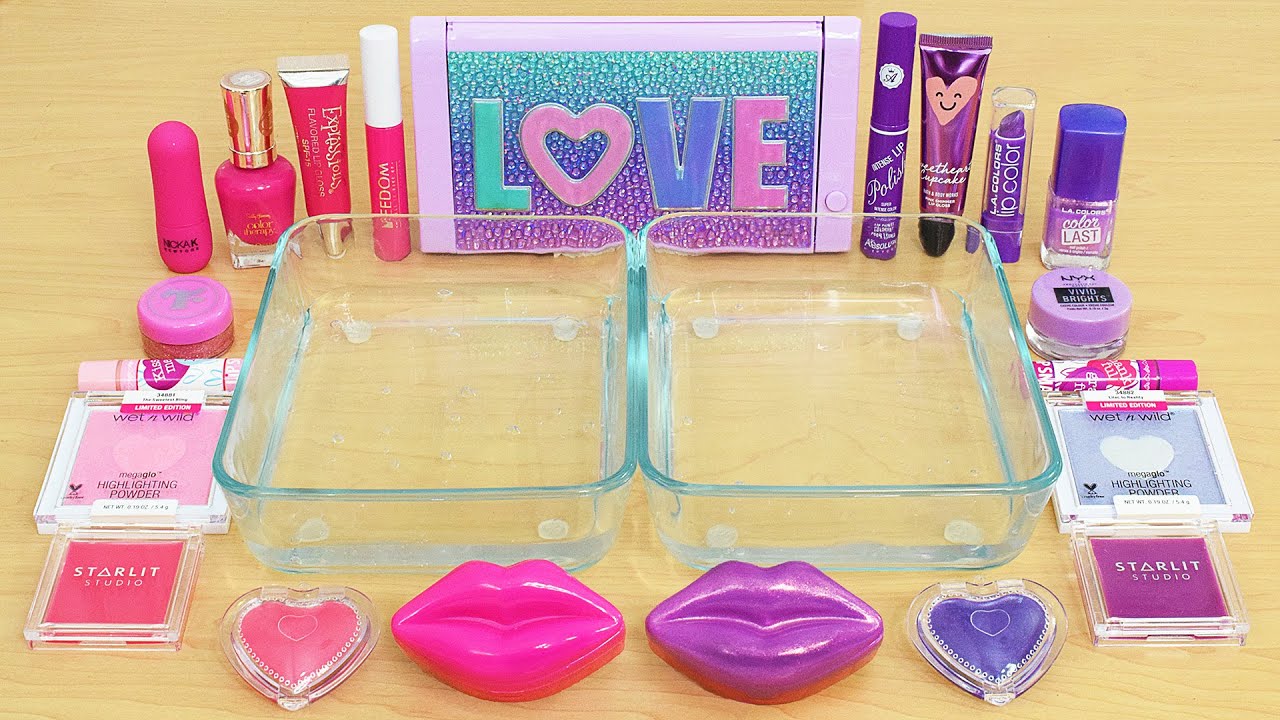 Pink vs Purple - Mixing Makeup Eyeshadow Into Slime ASMR